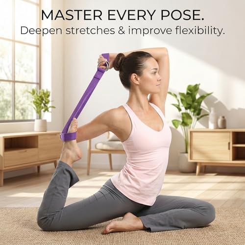 Stretching Strap Yoga Strap Physical Therapy for Home Workout, Exercise, Pilates and Gymnastics, 72 inches，Non-Elastic Stretch Bands for Women & Men - color: Purple
