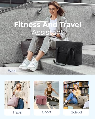 BAGSMART Tote Bag for Women, Lightweight Tote Bag with Yoga Mat Strap, Quilted Shoulder Bag Handbag for Daily, Work, Gym - color: Navy Blue