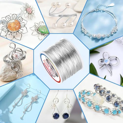 Modacraft 20 Gauge Silver Aluminum Jewelry Wire, 400FT with Wire Cutters | 0.8mm Soft bendable silver craft wire perfect for jewelry coiling, beading, sculpting and various DIY crafting activities - color: Silver, size: 20 Gauge