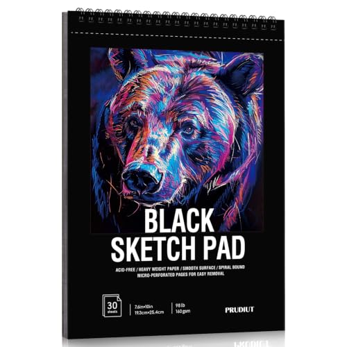 Black Sketch Pad 7.6 × 10 in, 50 Sheets, Spiral Bound Sketchbook | Black Paper for Gel Pens, Metallic Markers, Pencils & Pastel; Mixed Media Sheets; Lay-Flat Top Spiral - size: 7.6×10 Inch (1 pack)