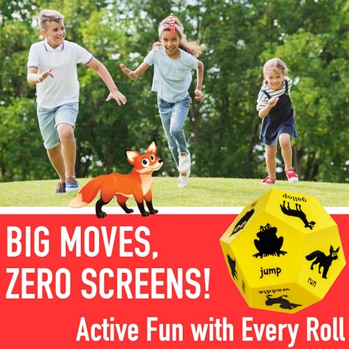 Animal Exercise Dice for Kids, 12-Sided Foam Dice, PE Equipment - color: Yellow
