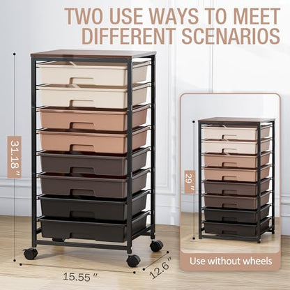 TOOLF Rolling Storage Cart with 8 Drawers,Brown - color: Brown