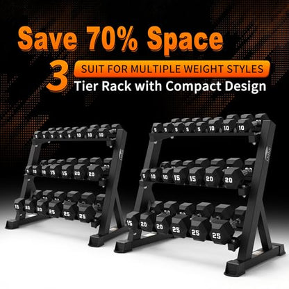Leikefitness Dumbbell Rack 3 Tier Heavy Weight Organizer Dumbbell Storage Stand Holder 1100lbs Capacity Quick Assembly Dumbbell Weight Storage Rack For Home Gym, Black (Rack Only)