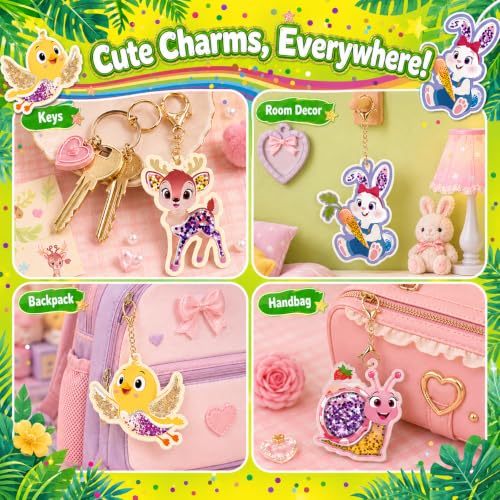 DIY Glitter Craft Kit with Keychains - Mess-Free Arts and Crafts for Kids Ages 4-8, Fun Shake-It Activity, Creative Travel Toys, Party Favors & Birthday Gifts for Girls 4-9 - color: Green