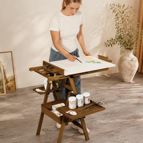 MEEDEN Painting Easel with Storage and Tray: H-Frame Beech Wood Art Easel | Easel Stand for Adults, Artists, Students, Beginners - Adjustable 50"-80" H, Holds Canvas Up to 47 Inches - color: Walnut