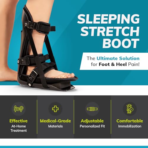 BraceAbility Sleeping Stretch Boot - Plantar Fasciitis Night Foot Splint Adjustable Achilles Tendonitis Brace for Fascia, Tendon and Calf Stretching, Heel and Bone Spur, Arch Pain Treatment (Medium) - size: Medium