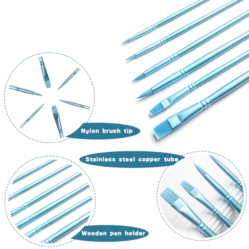 Acrylic Paint Brush Set, 6 pcs Watercolor Brushes, Painting Brush Nylon Hair Brushes for All Purpose Oil Watercolor Painting Beginner Kits (6, Blue) - color: Blue