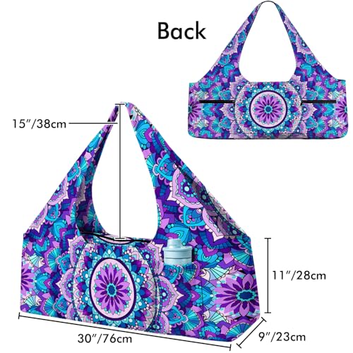 Yoga Mat Bag Large Yoga Bag and Carrier with Strap Zipper and Pockets Fits All Your Stuff Yoga Tote Pilates Bags for Women Fit Most Size Mats - color: Purple