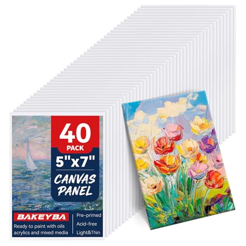 40 Pack 5x7 Inch Canvas Boards Small Canvas Panels for Kids Painting 100% Cotton White Blank for Acrylic Oil Watercolor Paint - size: 5"x7"- 40pcs