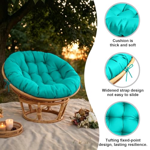 47" Round Tufted Floor Cushion, Thick Meditation Papasan with Ties - color: Lake Blue