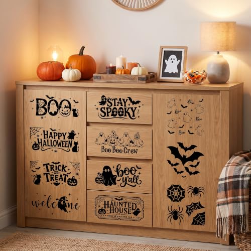Sitsink Halloween Stencils for Painting Ghost Pumpkin Template Mat Wall | 14 reusable stencils, ghost pumpkin bat spider seasonal print templates, stencils for painting mat rug furniture wall crafts - style: halloween
