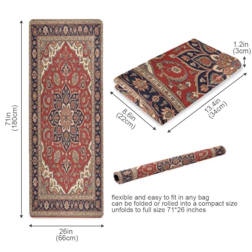 Kigai Travel Yoga Mat 71" x 24" Non Slip Natural Rubber Foldable Exercise Mat Ultra Thin 1.5mm Lightweight for Fitness, Pilates & Home Workout, Persian Design