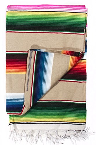 Del Mex Mexican Serape Blanket (X-Large, Tan) - color: Tan, size: X-Large