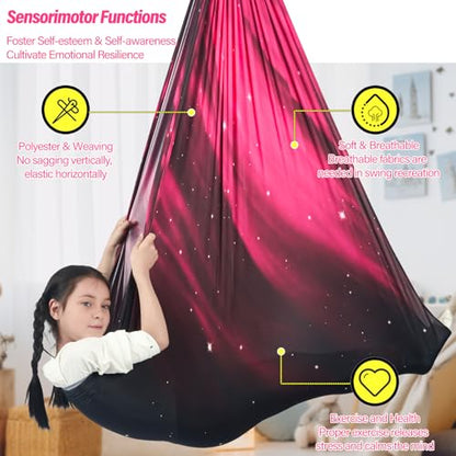 Sensory Swing for Kids Holds 300lbs Therapy Cuddle Hammock Chair - color: Space Pink