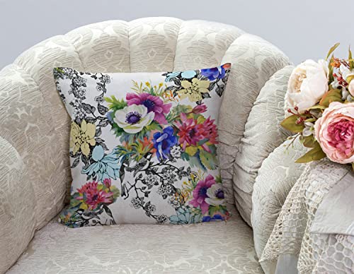 TSSOHU Throw Pillow Cover Vivid Colorful Garden Print Blossoming Wildflowers Birds Leaves Branches Decorative Throw Pillow Case Square 18" x 18" Home Couch Bed Pillowcase - color: Tss54
