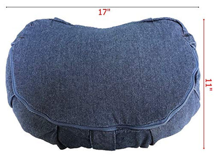 Yoga Meditation Cushion - Memory Foam Yoga Pillows for Comfort to Relieve Back Pressure with Denim Blue Zipper Cover, Large Crescent