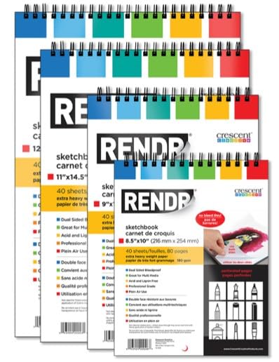 RENDR Wirebound Drawing Sketchbook 6.5x9, No Bleed-Through Paper for Alcohol Markers, Ink and Mixed Media | 180 GSM, Acid-Free, 40 Perforated Sheets