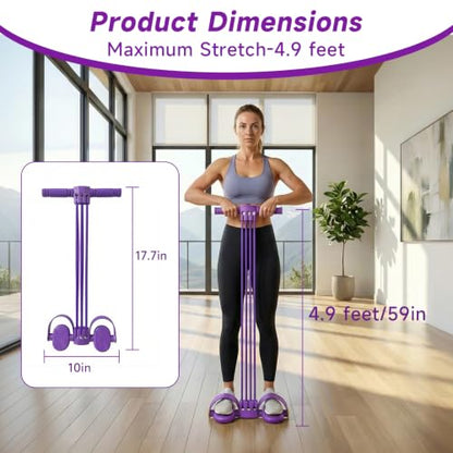 Pedal Resistance Band with Handles, Adjustable 6-Tube Detachable Workout Band, Thai Natural Rubber Tension Rope for Abs Arms Waist Legs, Home Fitness Equipment - color: purple