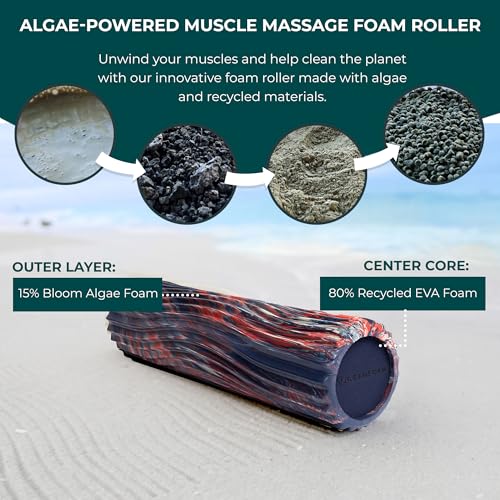 Oceanfoam Tidal Roller - Red, Dark Navy & Natural Marbled - Muscle Massage Foam Roller for Back Pain & Stretching - Firm & Ergonomic Wide Wave Textured - Yoga, Athletics, Wellness - Full Size 20" x 5" - color: Red, Dark Navy & Natural Marbled