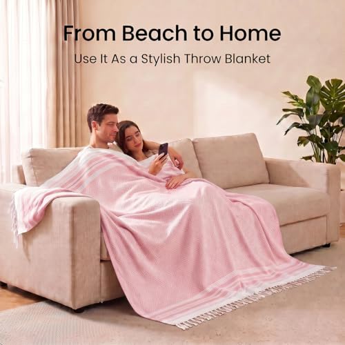 Yongoes Turkish Beach Towel Blanket Oversized 82x88 Pink Boho - color: Pink, size: Extra Large 82"x88"（208x224cm）