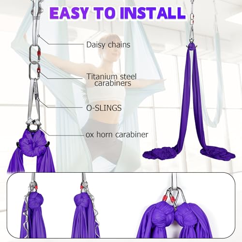 Aerial Silks Kit & Aerial Yoga Hammock - 11Yd Premium Fabric with Hardware | Easy Setup for Flying Yoga, Aerial Swing & Fitness - Supports Up to 14ft Rigging(Navy) - color: Dark Purple