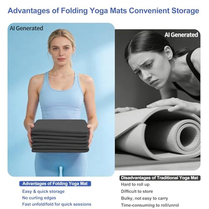 Foldable Yoga Mat with Resistance Band & Sliding Discs, 0.24" Thick Eco-Friendly TPE Non-Slip Workout Mat, Portable for Yoga, Pilates, Home Gym & Travel (72." x 24" x 0.24") - color: Black