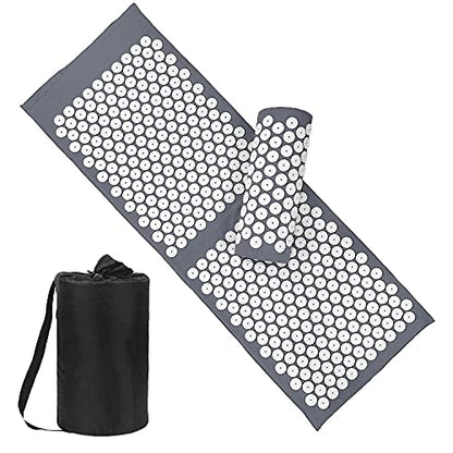 XiaoMaGe 47" Acupressure Mat and Pillow Set with Carry Bag (Gray) | Large acupuncture mat for neck & back pain relief, muscle relaxation, circulation support, and post-workout recovery - color: Gray-large