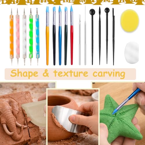OMTRS Clay Sculpting Tools Kit, Pottery Clay Tools for Adult, Beginners and Artists, Pottery Carving Kit for Pottery, Dotting, Molding, Shaping (Natural) - color: Natural