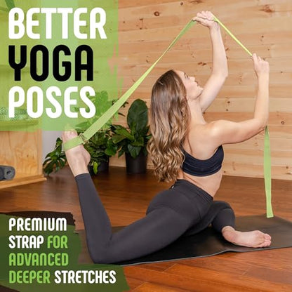 Gradient Fitness Yoga Strap, Friction-Less Easy-Feed Buckle, Super Soft Cotton/Polyester Blend Webbing, Free eGuide. (8 Feet) - color: Green