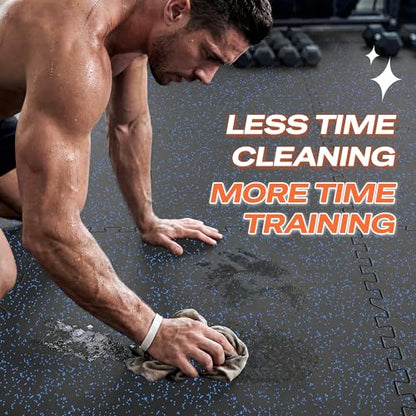 SUPERJARE 30" x 30" Larger Rubber Top Exercise Equipment Mats, 0.56" Thick 12PCS 75 Sq Ft High-Density EVA Foam Interlocking Gym Flooring, Big Workout Mat for Home Gym, Floor Protection, Black/Blue - size: 12 Tiles (75 Sq Ft)