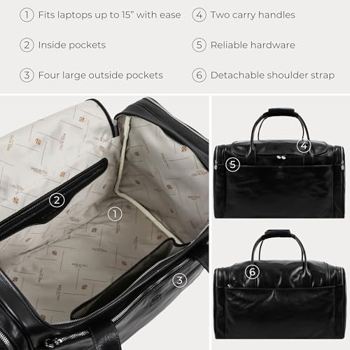Time Resistance Leather Duffel Bag - Large Weekend Gym Travel Bag (Black) - color: Black