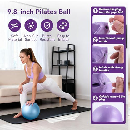 Pilates Kit for Women,15 Inch Magic Circle, 6 Multi-Level Resistance Bands,Yoga Ball Socks, Back Neck Stretcher ,14-Piece Full Body Toning Pilates Equipment for Beginners, 15 Min Daily Routine - color: Blue