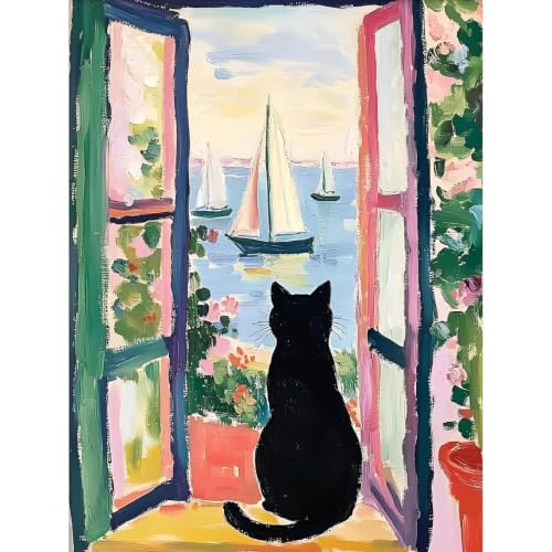 Black Cat Diamond Art Kits for Adults Diamond Painting Kit for Beginner | Animal 5D DIY Funny Diamond Dots Full Drill Crafts for Gem Art Dot Art for Adults Home Wall Decor for Teens 12x16 inch - color: DP04356