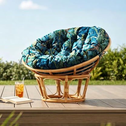 47" Round Tufted Floor Cushion, Thick Meditation Papasan with Ties - color: Blue Flower