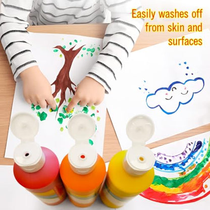 EXTRIC Washable Paint for Kids 6 PK x 8oz Bottles, Paint Cups & Brushes | Non-Toxic 6 Colors Washable Paints, 8 oz Squeeze Bottles, 6 Paint Cups & 6 Brushes Mess-Free Painting for Toddlers and Kids