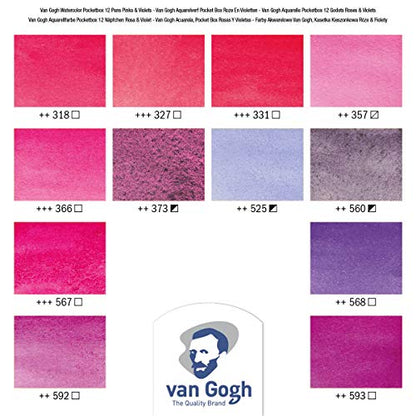Van Gogh Watercolor Paint Set, Plastic Pocketbox, 12-Half Pan Pinks & Violets Selection - color: 12 Pinks & Violets (Plastic Pocketbox), style: Half Pan