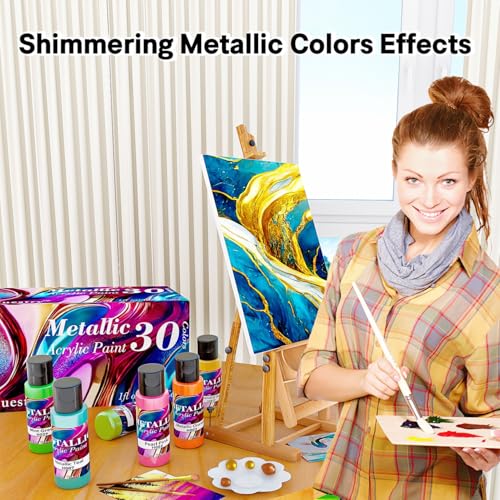 Metallic Acrylic Paint Set of Premium 30 Colors, Professional Grade Metallic Paint with 1fl oz（30ml） Bottles, Non-Toxic, Rich Pigments - For Artists, Hobby Painters, Kids
