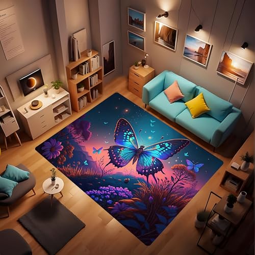 LUCKY&DONG Butterfly Kids Rugs for Girls Bedroom Ultra Soft Childs Play Mat for Kid Room, Colorful Non Slip Area Rug for Playroom 2'x3' - color: Butterfly 2, size: 2'x3'