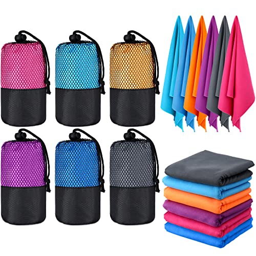 Oudain 6 Pieces Quick Dry Travel Towel Bulk, Microfiber Lightweight Beach Towel with Bag Compact for Adults Swimming Trip Camping Sports Gym Yoga 20 x 39 Inches(Classic Color) - color: Classic Color