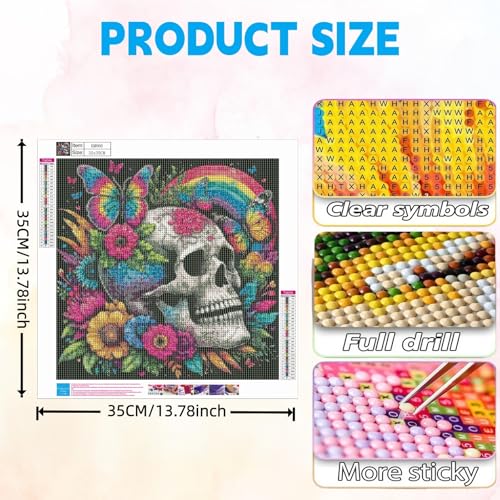 Diamond Art Kits for Adults,Skull Rainbow Flower 5D Diamond Painting | Dots for Adults,5D DIY Paint By Diamonds,Full Drill Round Diamond Dot Gem Art Painting, Home Wall Art Decor,13.8X13.8 inch - color: KM866-1