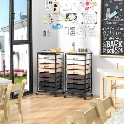 SYKIARIOL Rolling Cart with Drawers, 8 Drawers Utility Cart, Brown Gradient - color: Brown Gradient