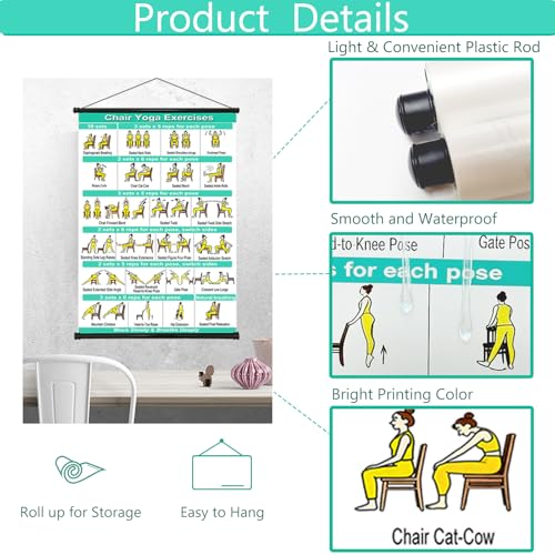TS-MAYKA Chair Yoga for Seniors and Beginners Chart, 19x27 Inch Yoga Poses Wall Chart Poster Chair Exercises for Women Men, Stretching & Mobility Guide Gifts for Seniors Yogis