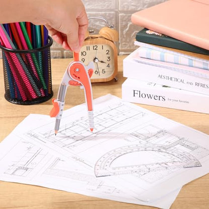 EBOOT Student Geometry Math Set, Drawing Compass and 6 Inch Clear Swing Arm Protractors 180 Degree Math Protractor(Watermelon Red) - color: Watermelon Red