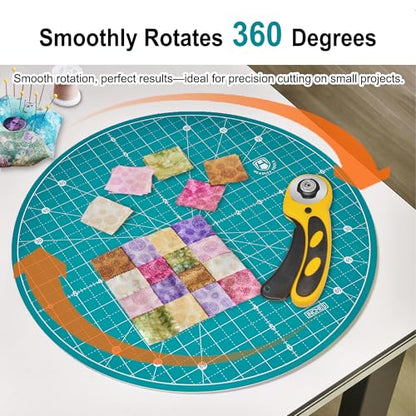 Headley Tools 13"x13" Round Rotating Cutting Mat, Self Healing Mat with 360-Degree Rotation & Anti-Slip Base, Sewing Board Cutting Mat Perfect for Fabric Quilting Leather Hobby Project, Turquoise - color: Turquoise, size: 13"L x 13"W