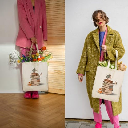 Aesthetic Canvas Tote Bag for Women with Inner Pocket - color: Book Reader