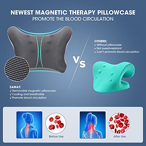 ZAMAT Neck and Shoulder Relaxer w/Magnetic Therapy Pillowcase, Neck Stretcher Chiropractic Pillows for Pain Relief, Cervical Traction Device for Relieve TMJ Headache Muscle Tension Spine Alignment - color: Grey