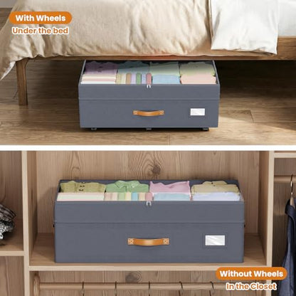 Budding Joy 80L 2 Pack Adjustable Under Bed Storage Containers with Wheels - color: Grey