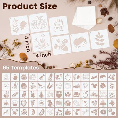 Amrules 65 Pcs Painting Stencils, Autumn Theme, 4 x 4 Inch | Plastic, Drawing Templates Set for Crafts, Reusable DIY Art Stencil, For Wood, Walls, Cards, Fabrics, Rocks, Home Decoration - style: Autumn