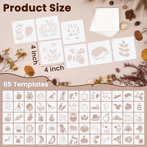 Amrules 65 Pcs Painting Stencils, Autumn Theme, 4 x 4 Inch | Plastic, Drawing Templates Set for Crafts, Reusable DIY Art Stencil, For Wood, Walls, Cards, Fabrics, Rocks, Home Decoration - style: Autumn
