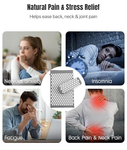 ROMIX Acupressure Mat and Pillow Set, Acupuncture Mat for Back Pain, Neck, Shoulder Pain Relief, Stress Reduction, Wellness Therapy, Cushioned Acupressure Mats with Carry Bag for Men and Women - color: Grey